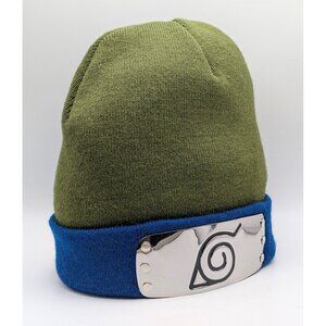 Naruto Shippuden Beanie Hat Ripple Junction Green Blue Metal Logo Adult Tobbogan